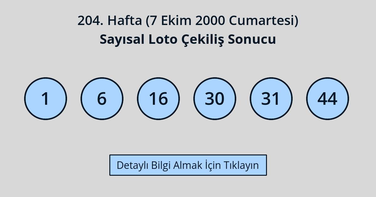 204. Hafta - Sayısal Loto Sonuçları